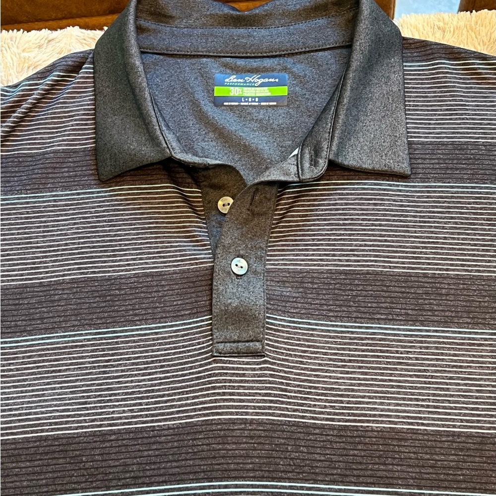 Ben Hogan Performance Striped Men’s Gray Golf Polo. Size  LG